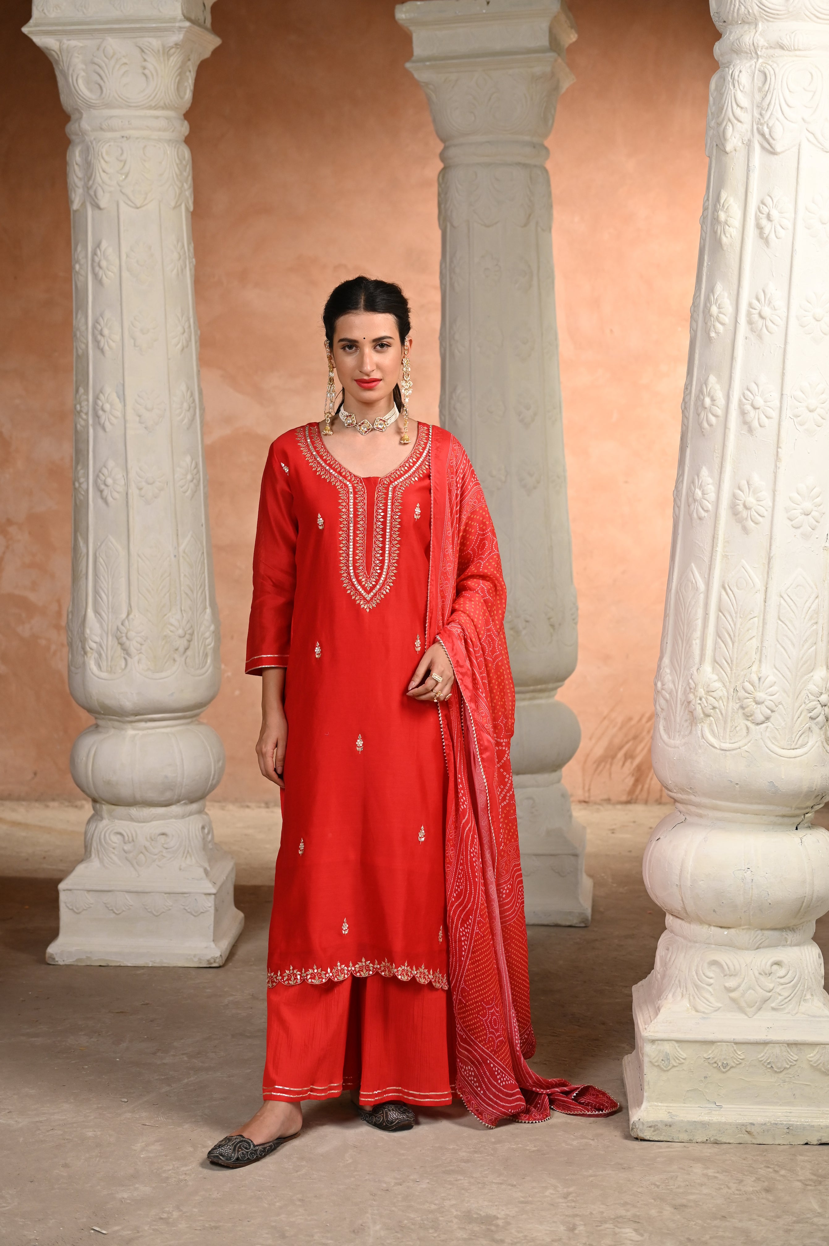Handloom Banarasi Kurta Pallazo Set with Dupatta & Bell sleeves