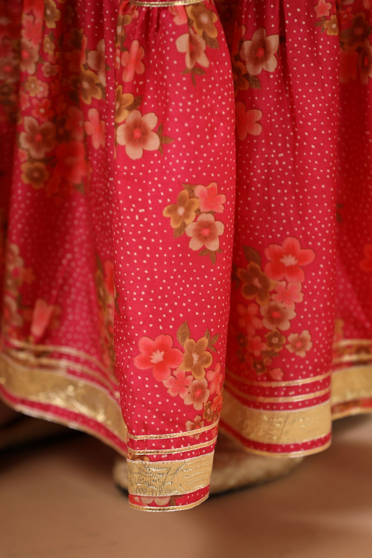 Crimson red floral Muslin sharara suit