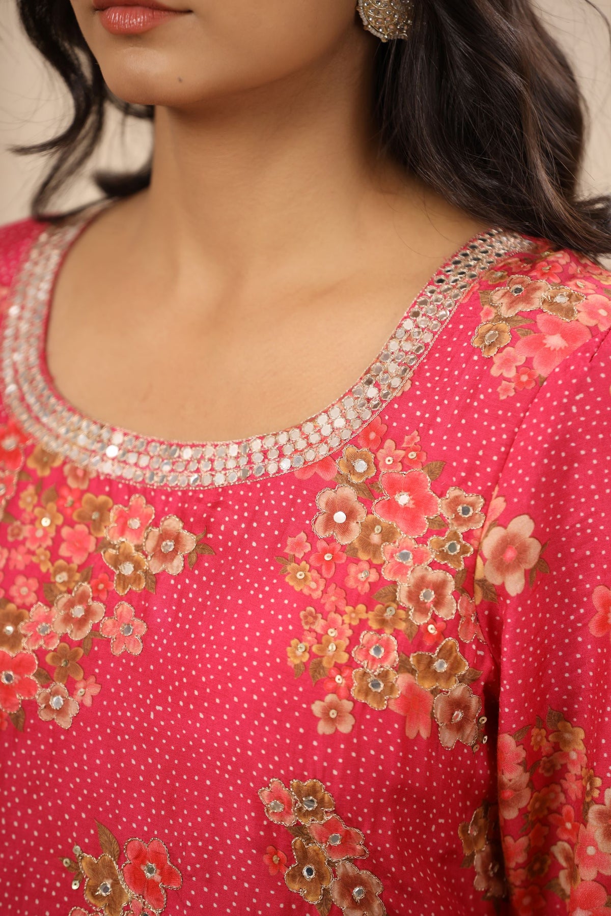 Crimson red floral Muslin sharara suit
