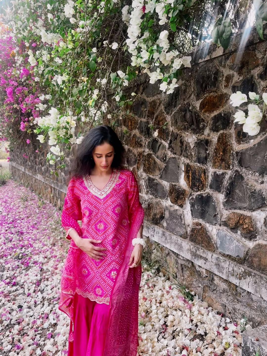 Namita Dubey in Pink Bandhani Nazakat Sharara Set with Gota Patti Work and Scallope Kurta
