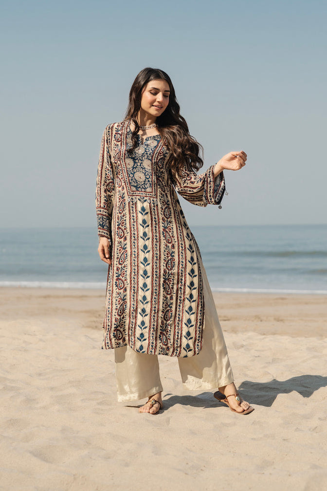 Mehar Ivory Kalamkari Floral Yoke Kurta Set