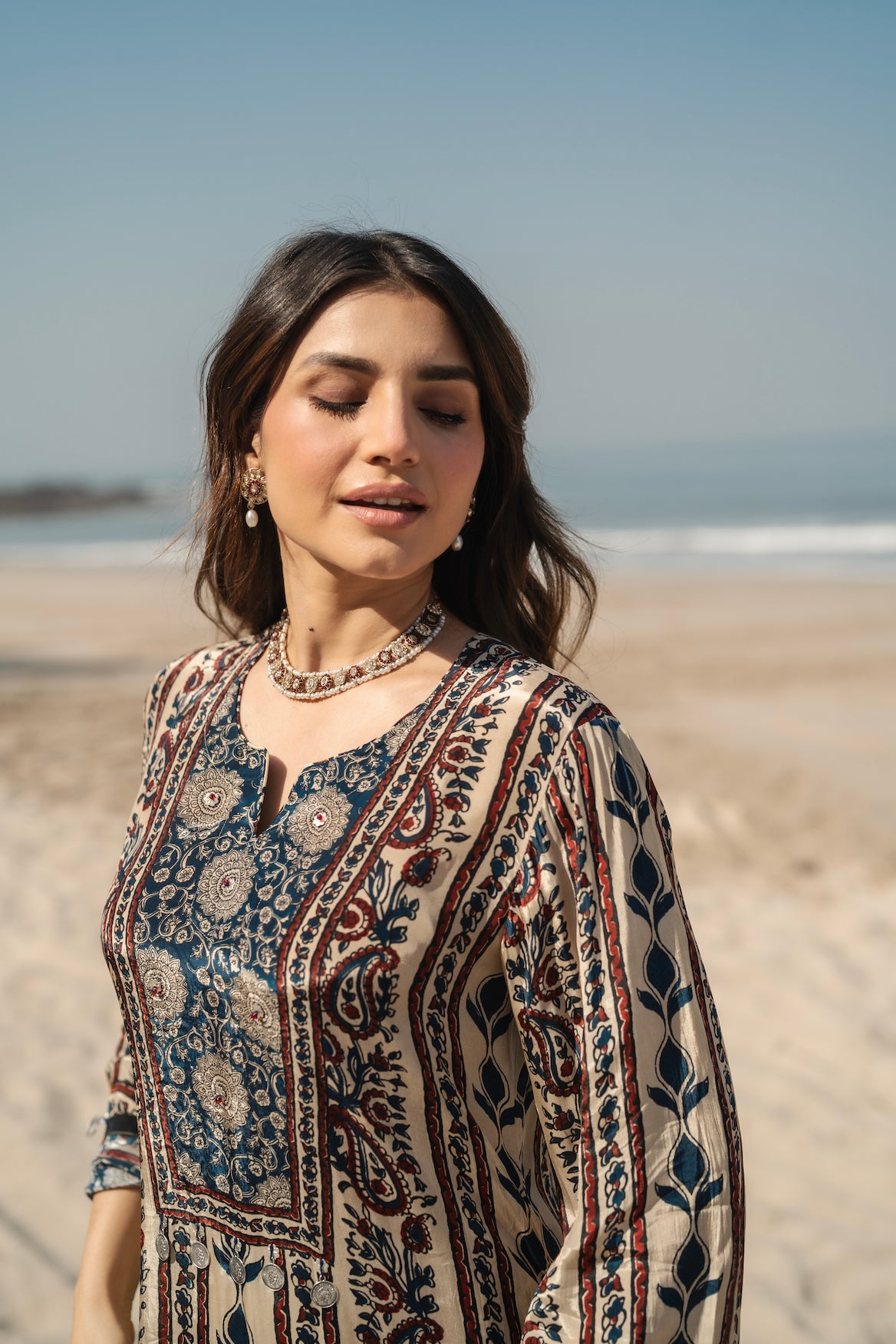 Mehar Ivory Kalamkari Floral Yoke Kurta Set