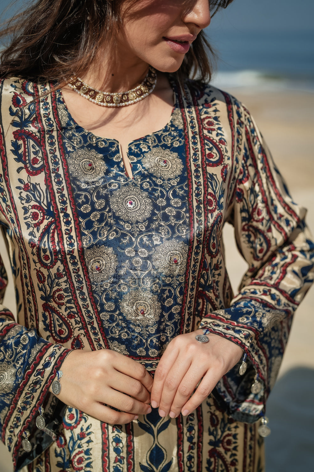 Mehar Ivory Kalamkari Floral Yoke Kurta Set