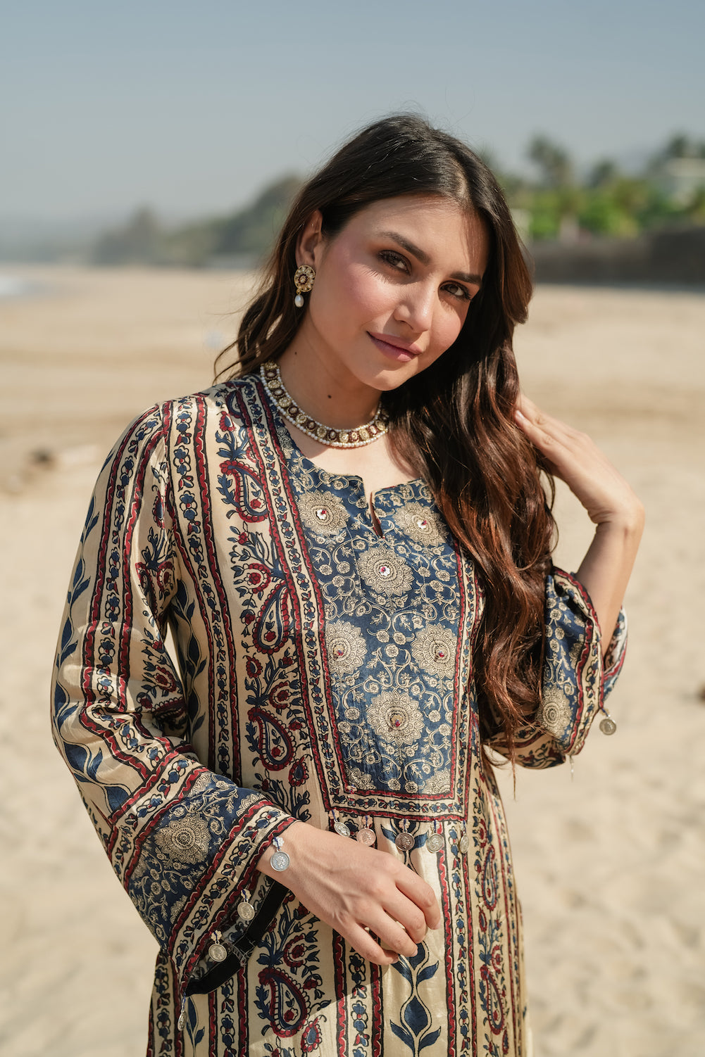 Mehar Ivory Kalamkari Floral Yoke Kurta Set
