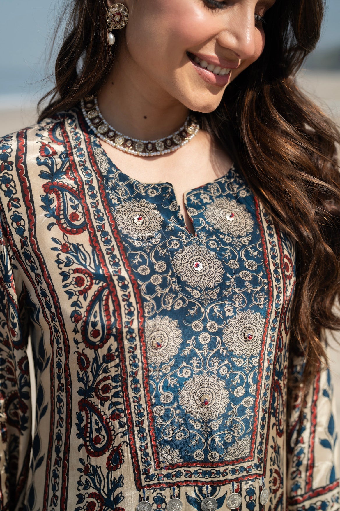 Mehar Ivory Kalamkari Floral Yoke Kurta Set