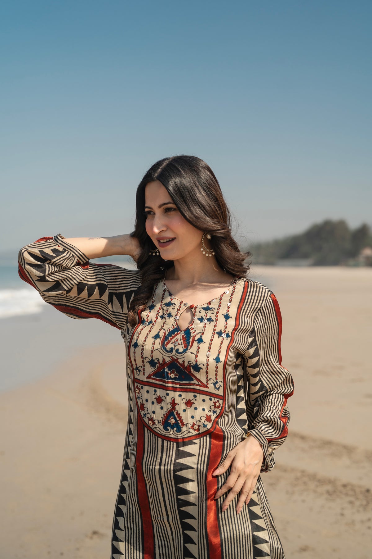 Beige with Red and Black Noor Kurta Set