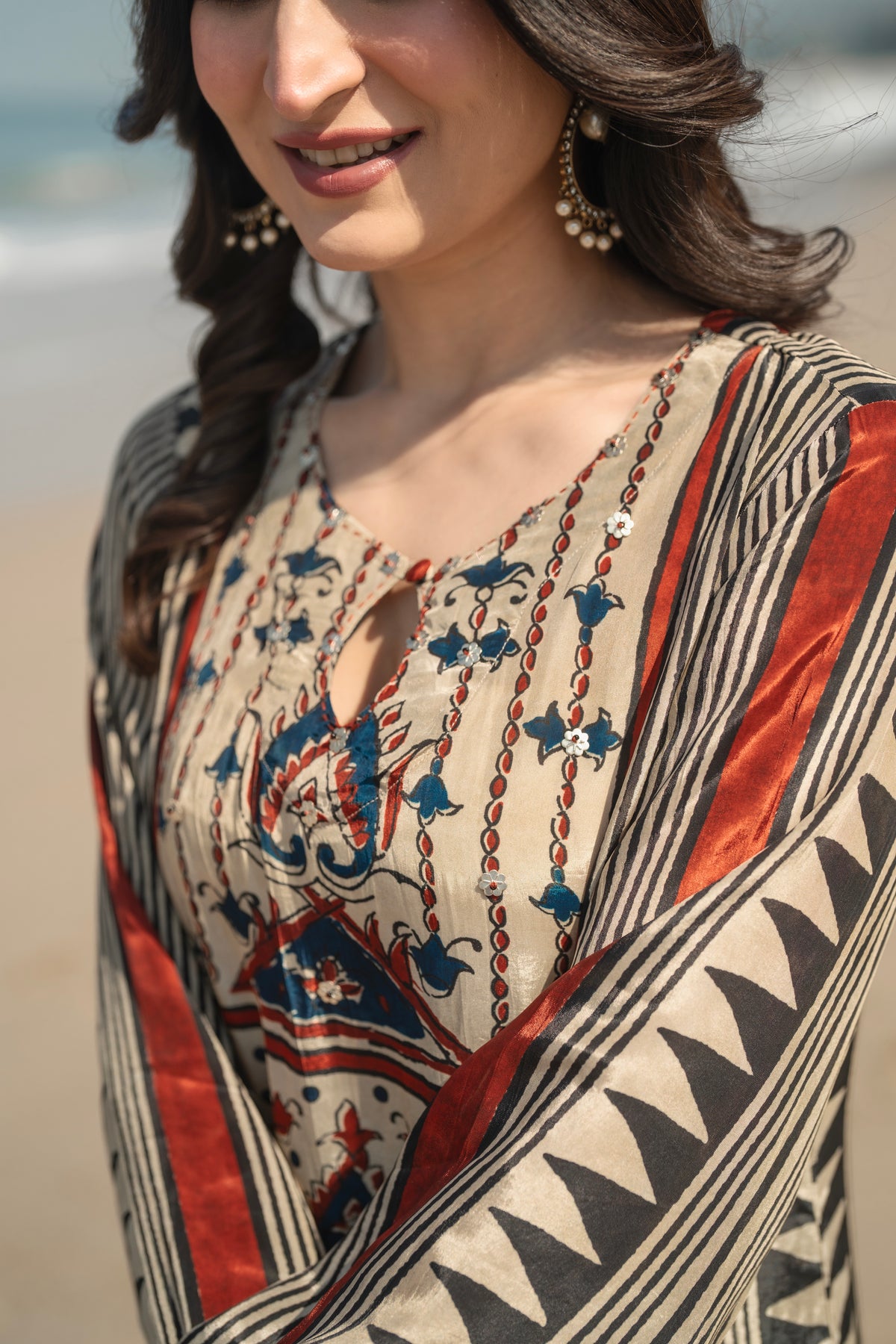 Beige with Red and Black Noor Kurta Set