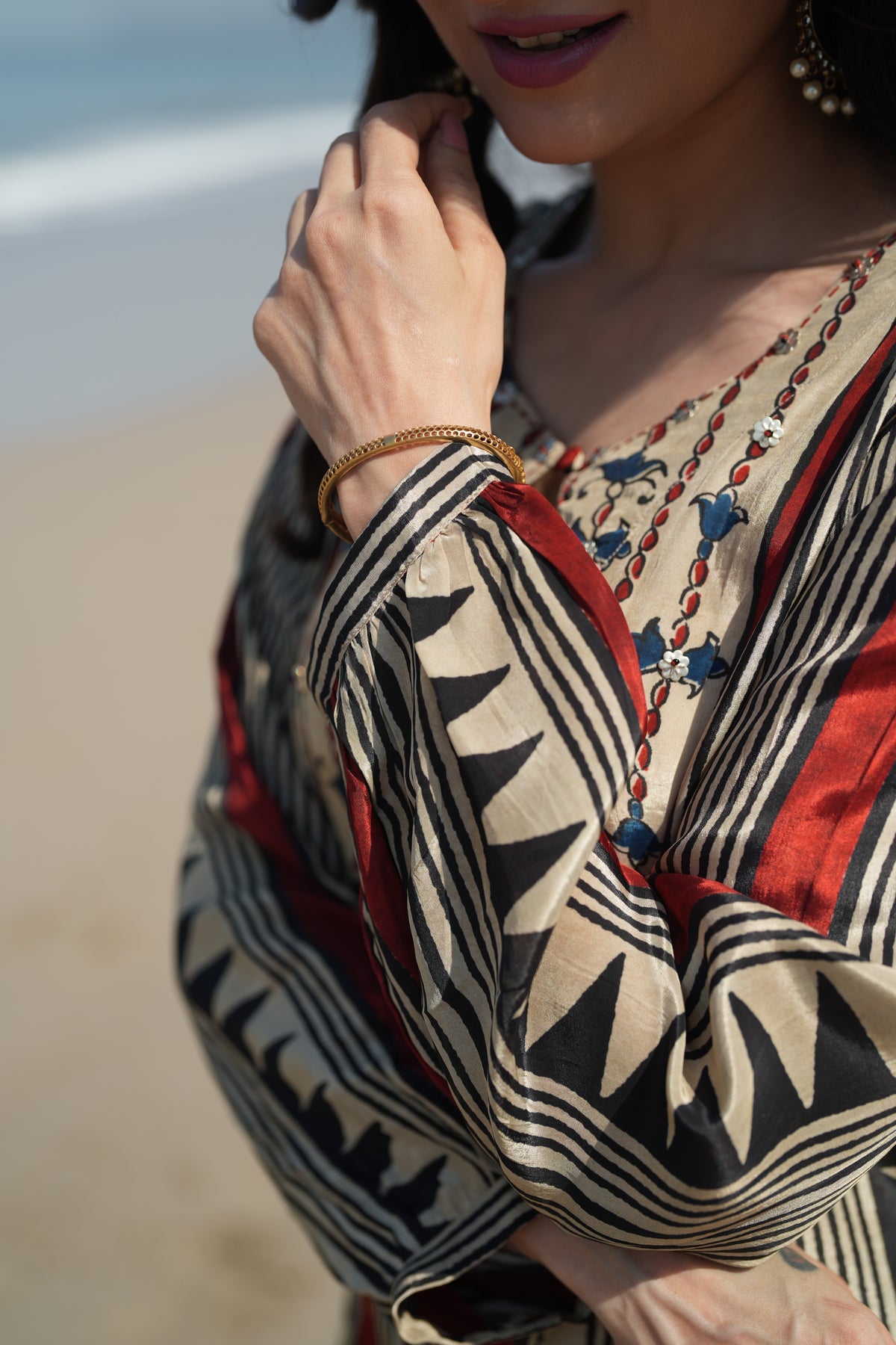Beige with Red and Black Noor Kurta Set