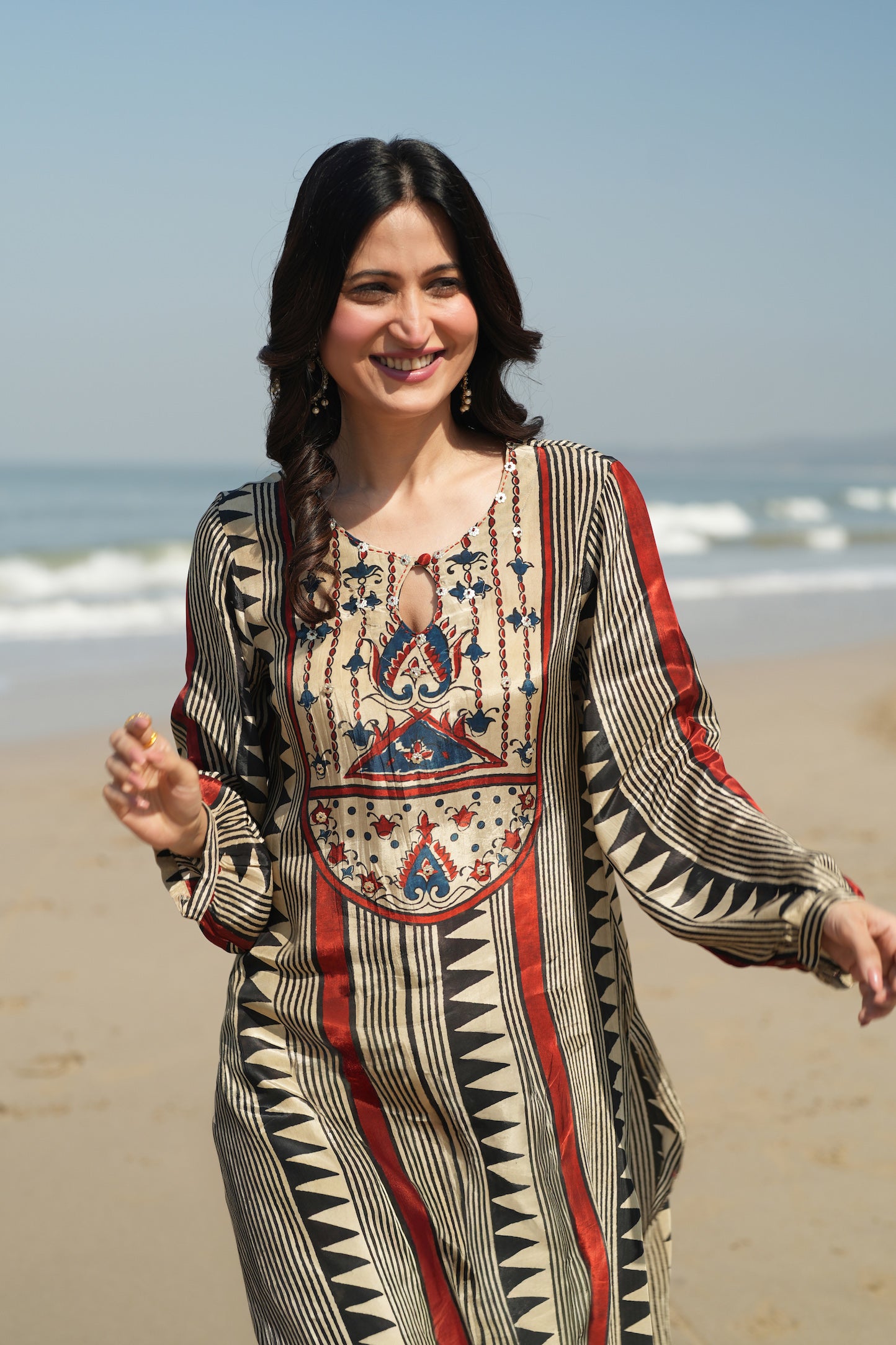 Beige with Red and Black Noor Kurta Set