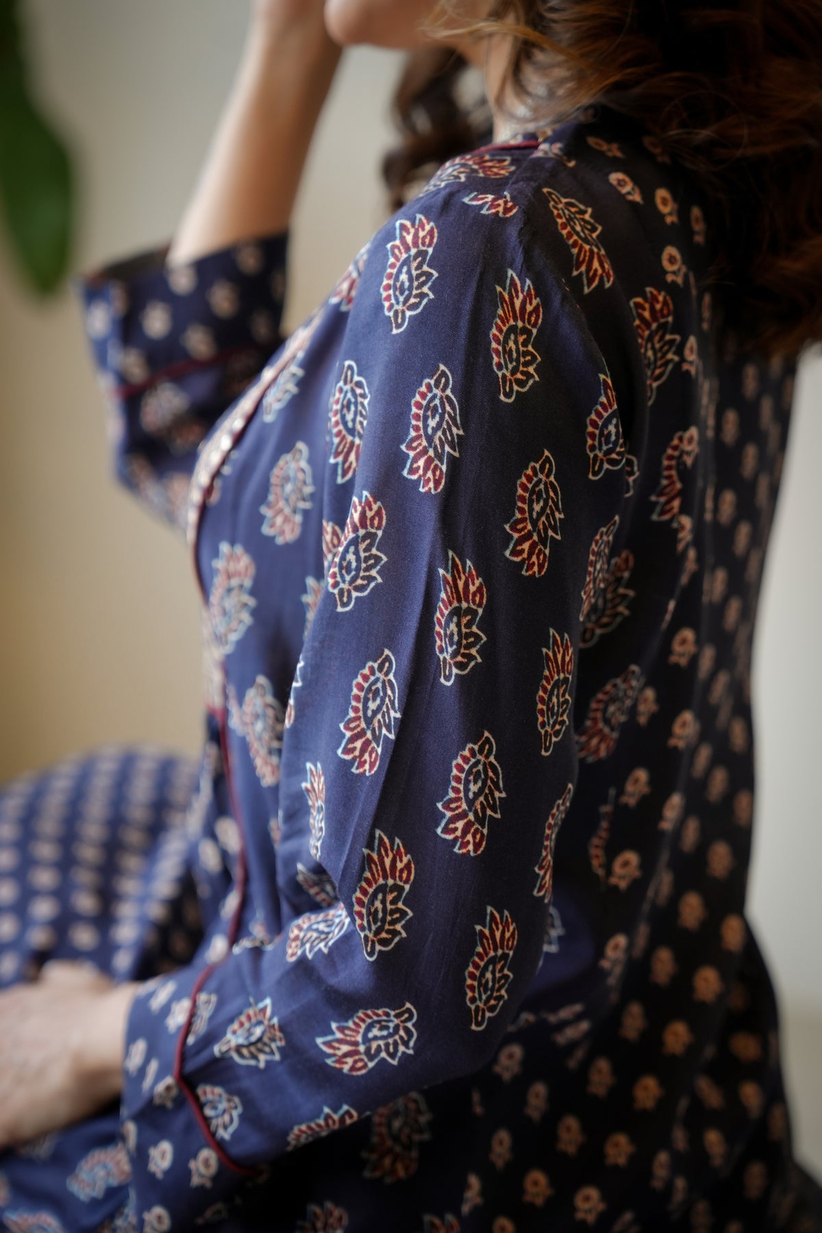 Blue and Red Pleated Gota Work Block Print Kurta Set