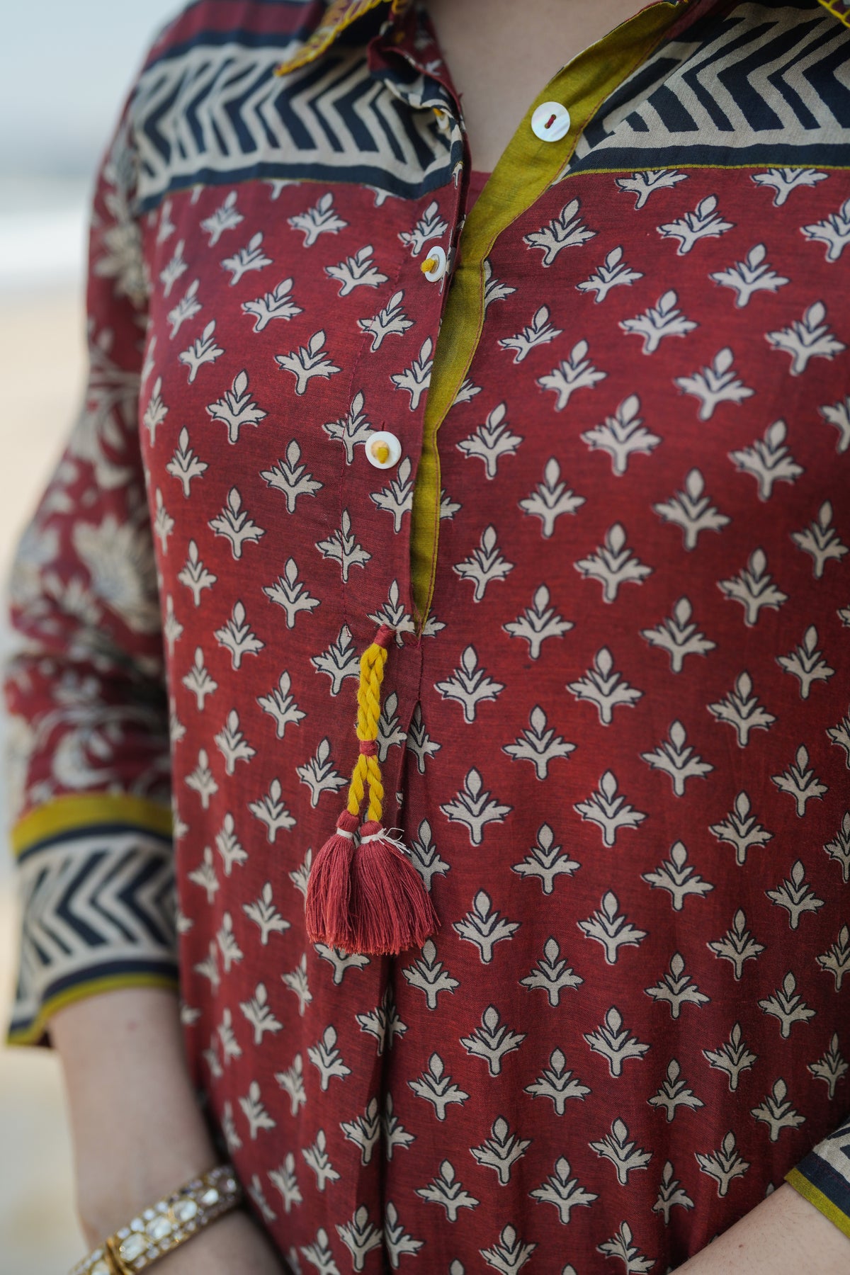 Rustic Red Vayu Mul Chanderi Block Print Kurta Set