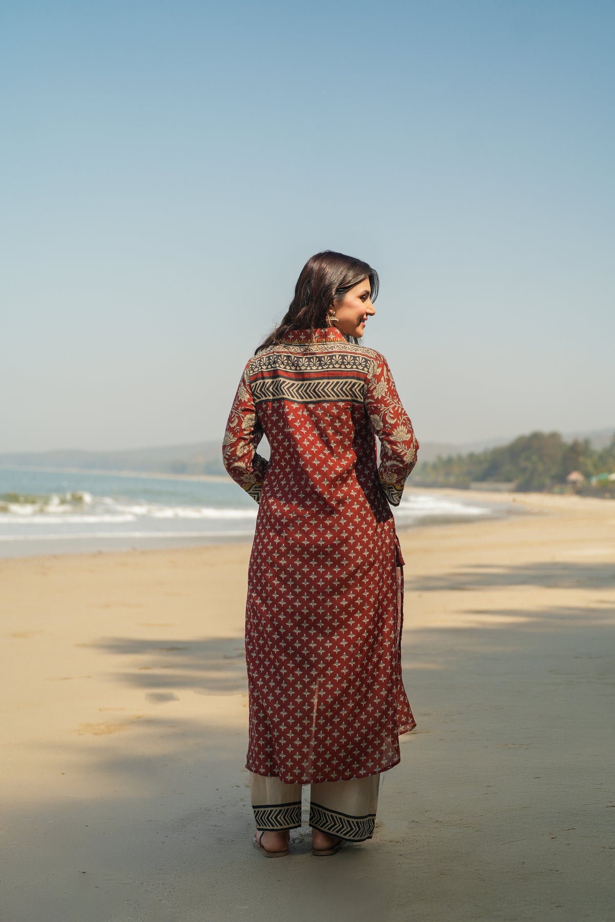 Rustic Red Vayu Mul Chanderi Block Print Kurta Set