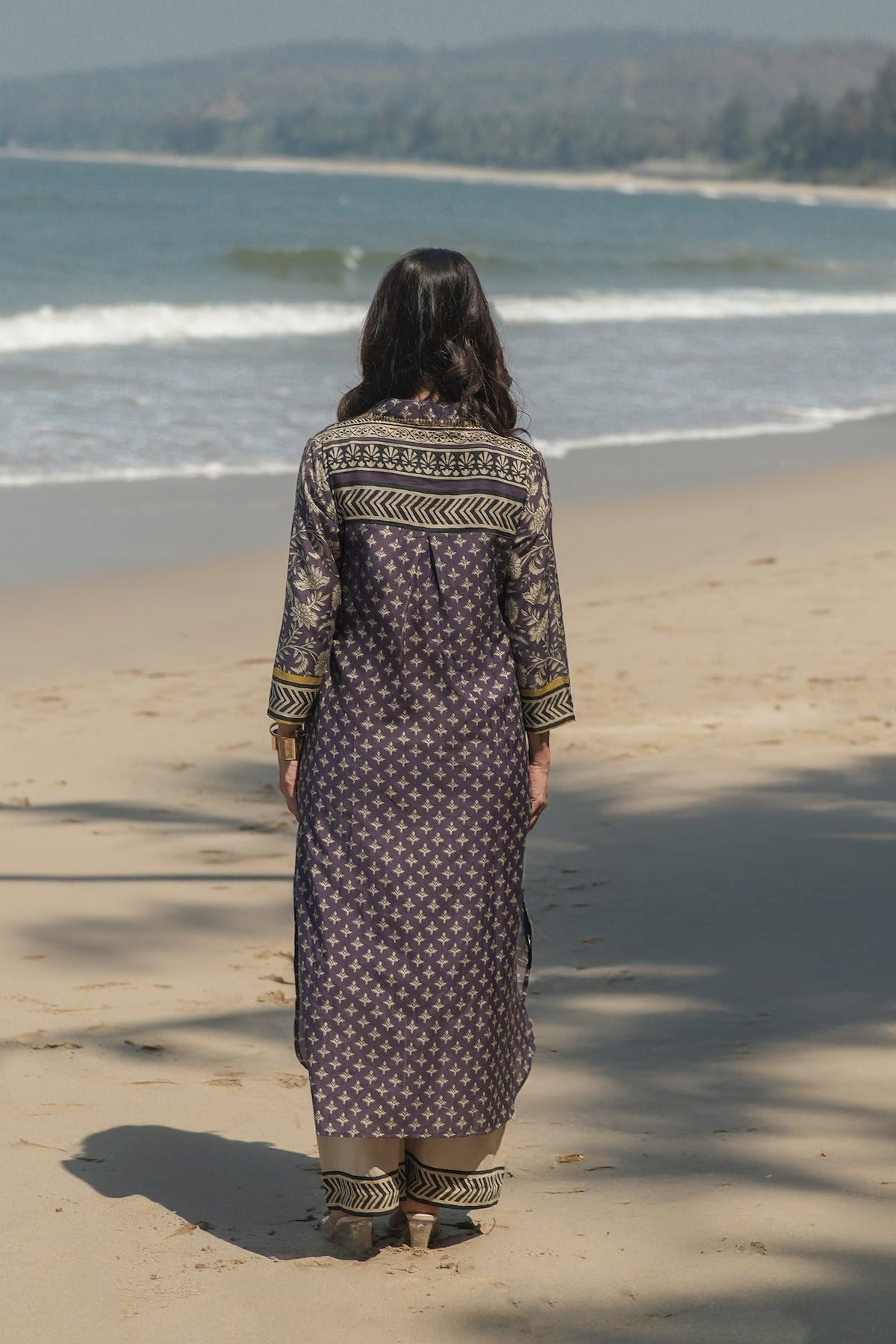 Purple and Yellow  Vayu Mul Chanderi Block Print Kurta Set