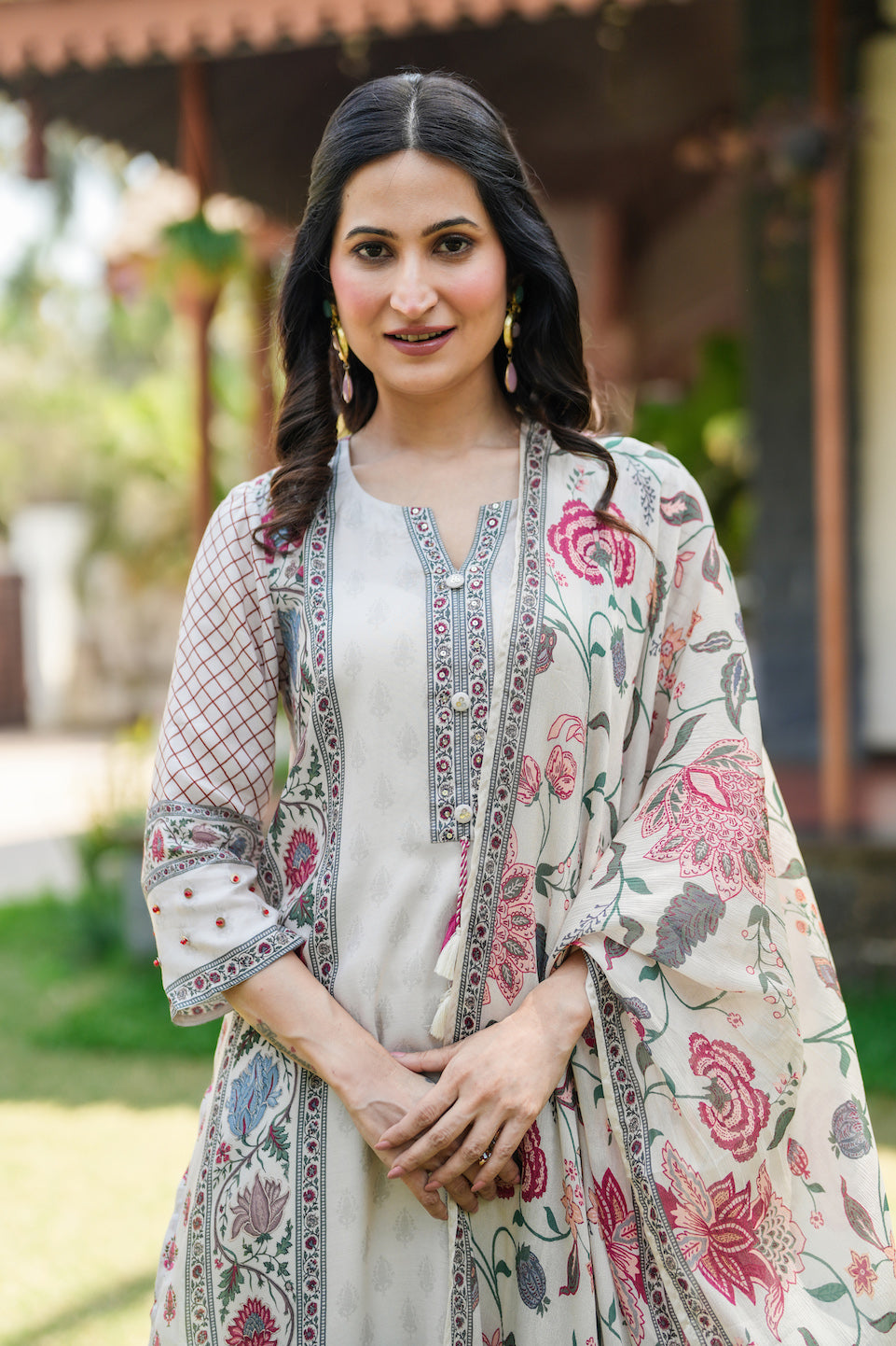 Off White Jaipur Bagh Muslin Suit Set