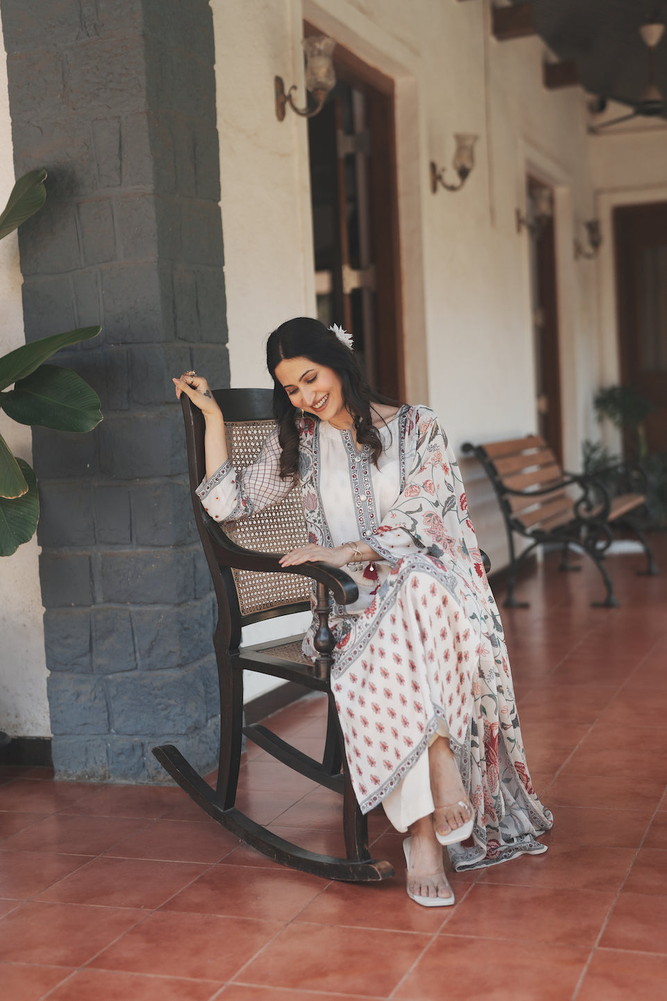 Off White Jaipur Bagh Muslin Suit Set