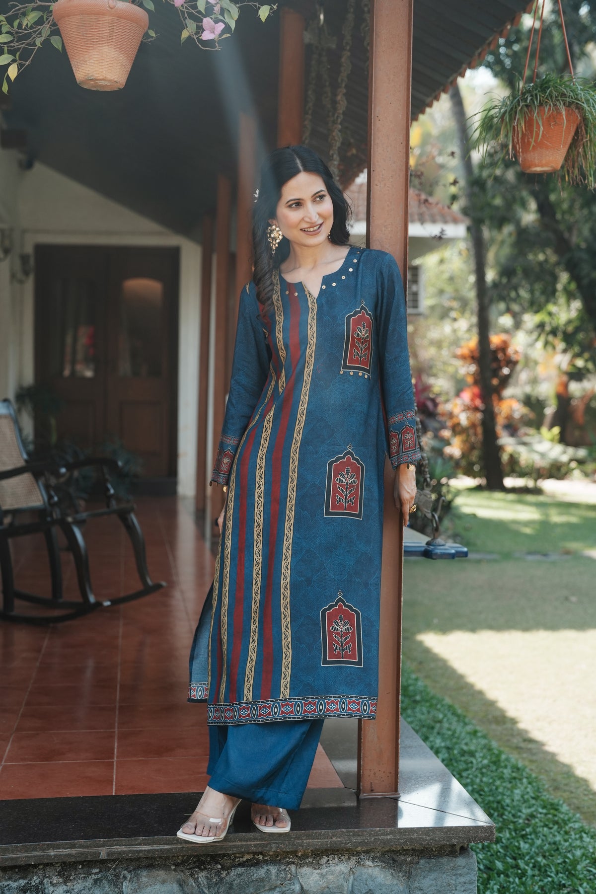 Jharokha Teal Block Print Kurta Set