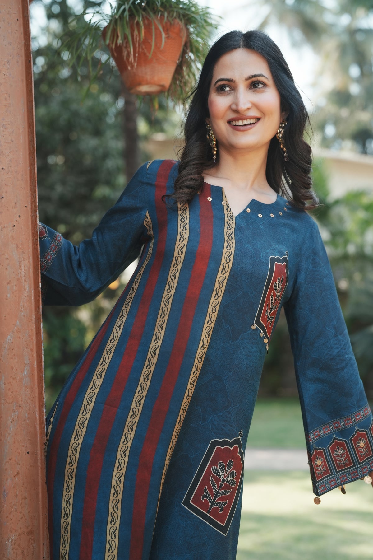 Jharokha Teal Block Print Kurta Set
