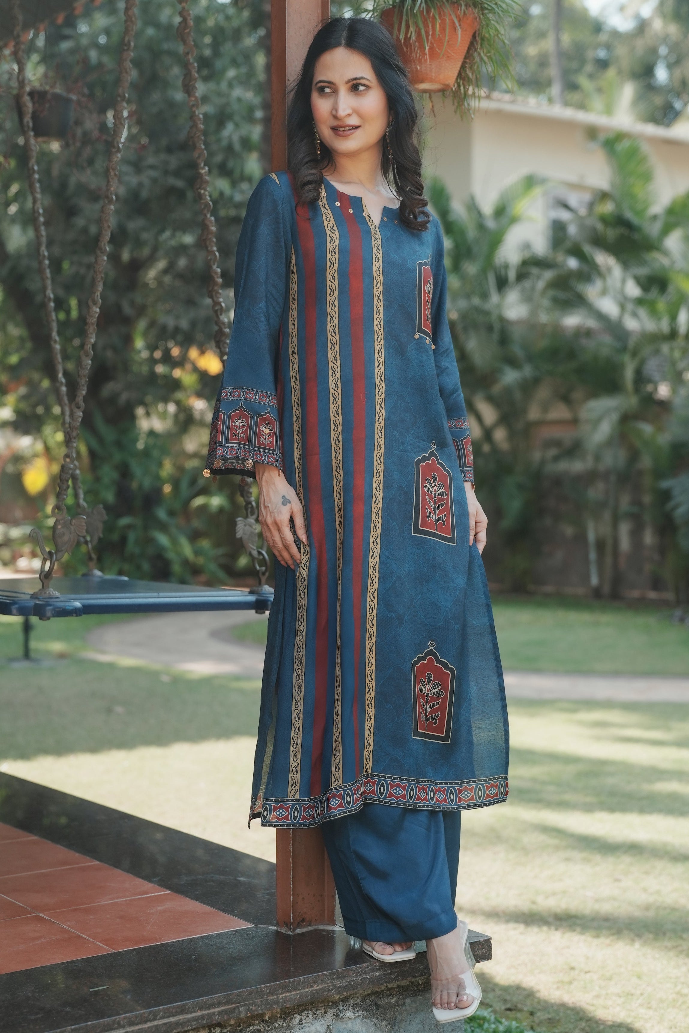 Jharokha Teal Block Print Kurta Set