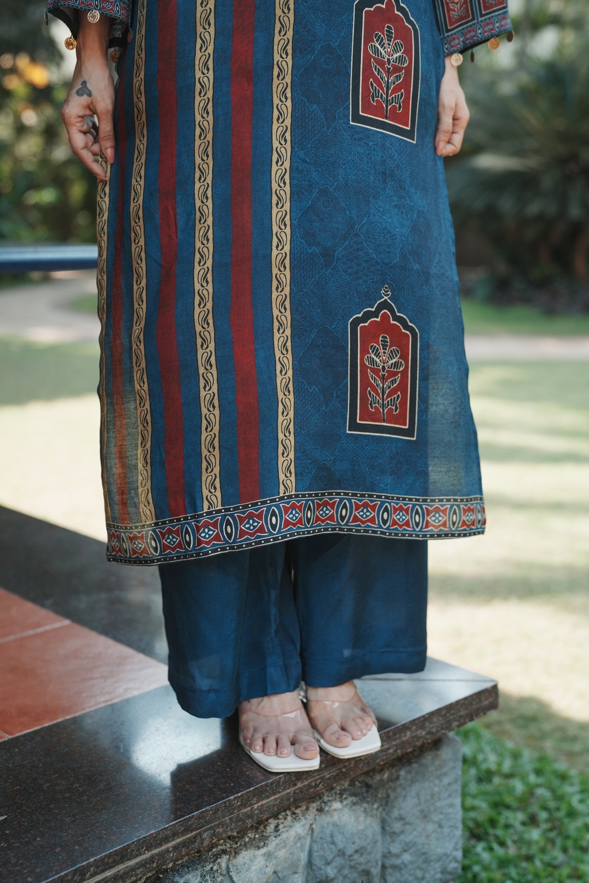 Jharokha Teal Block Print Kurta Set