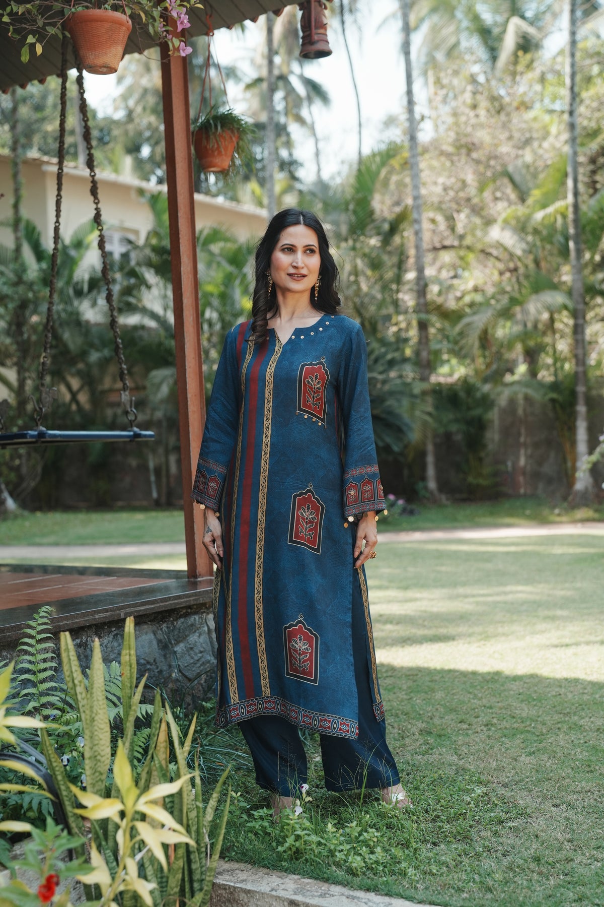 Jharokha Teal Block Print Kurta Set