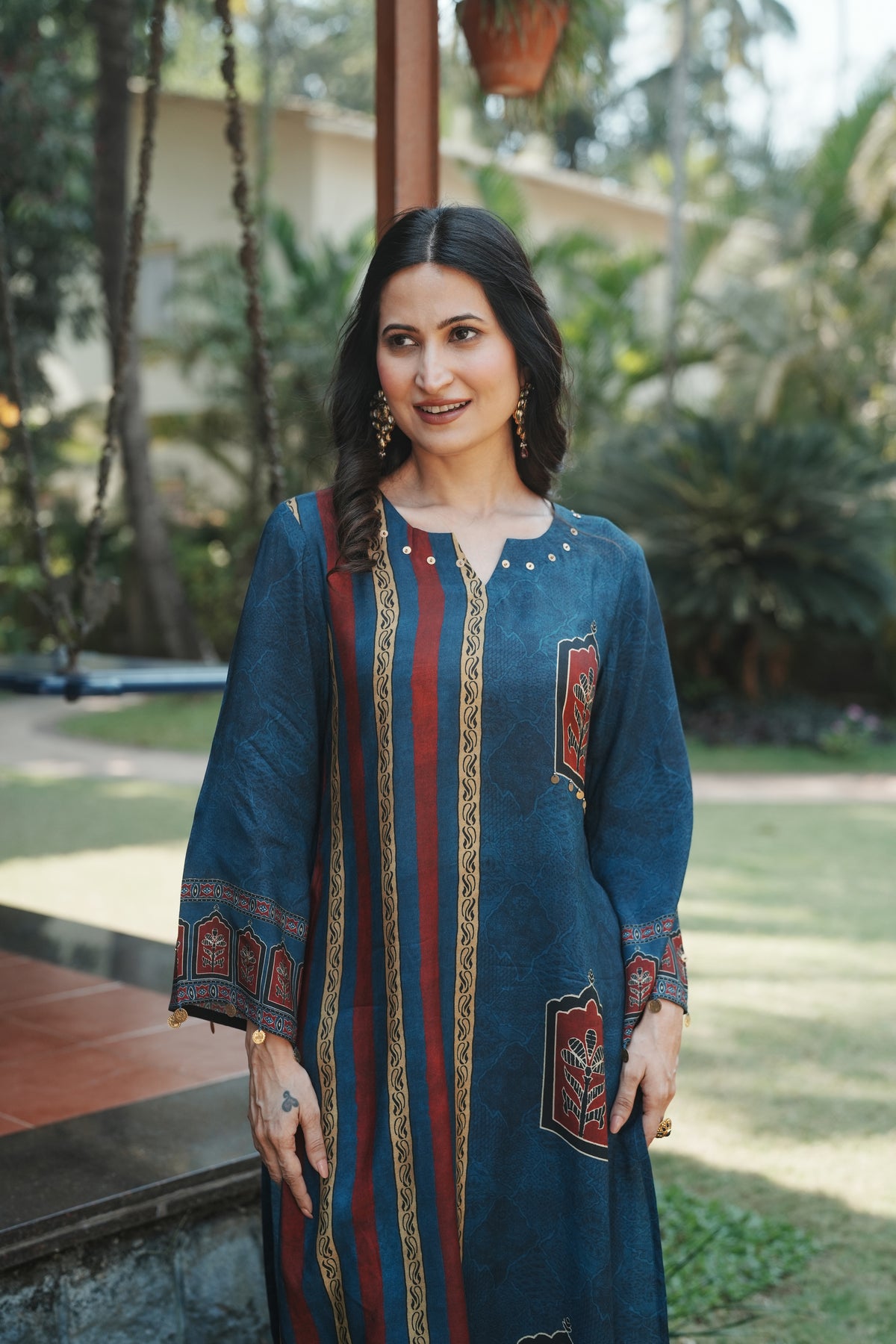 Jharokha Teal Block Print Kurta Set
