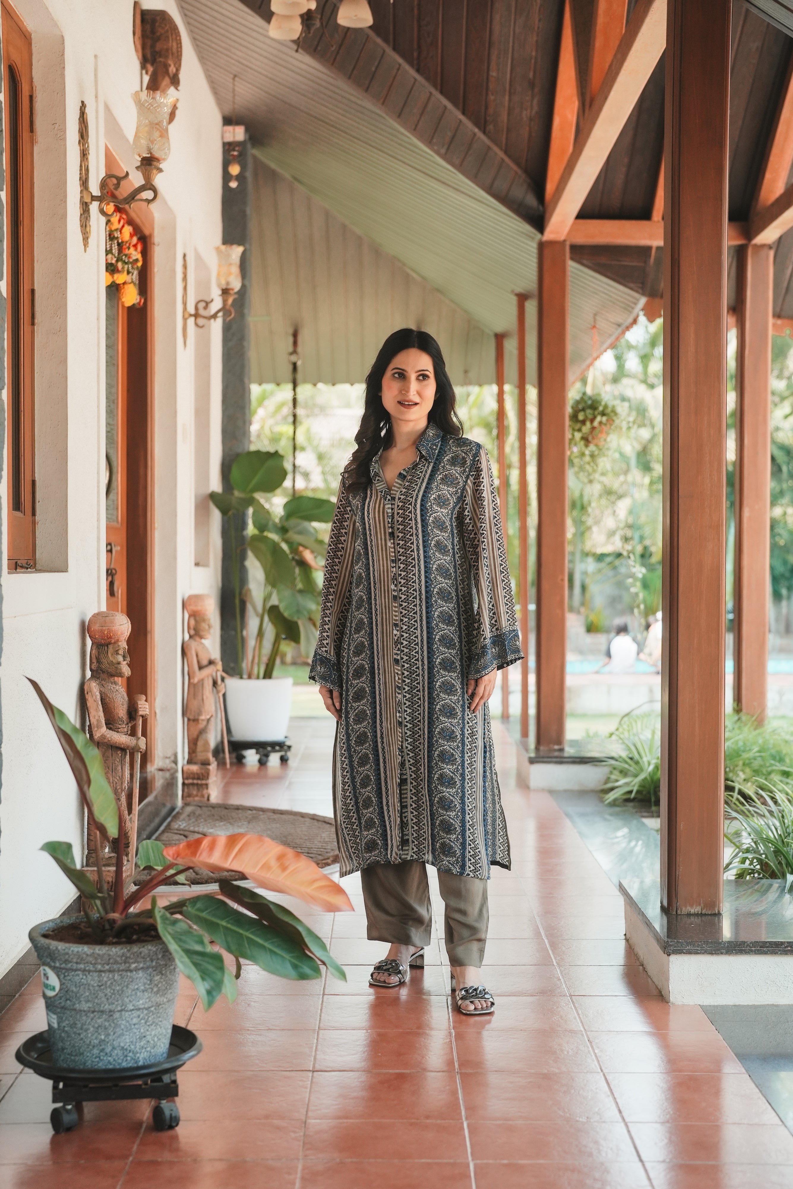 Ajrakh Indigo Geometric Print Kurta Set