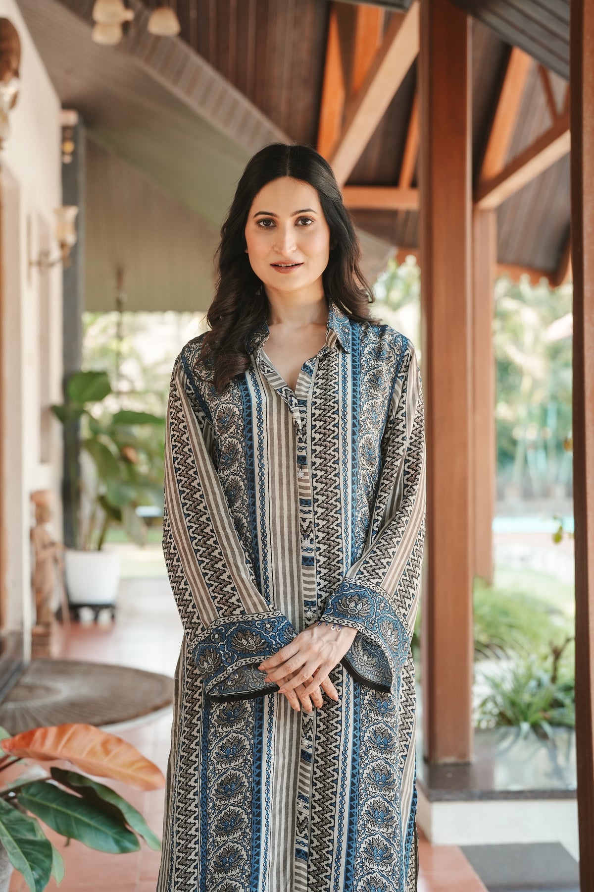 Ajrakh Indigo Geometric Print Kurta Set