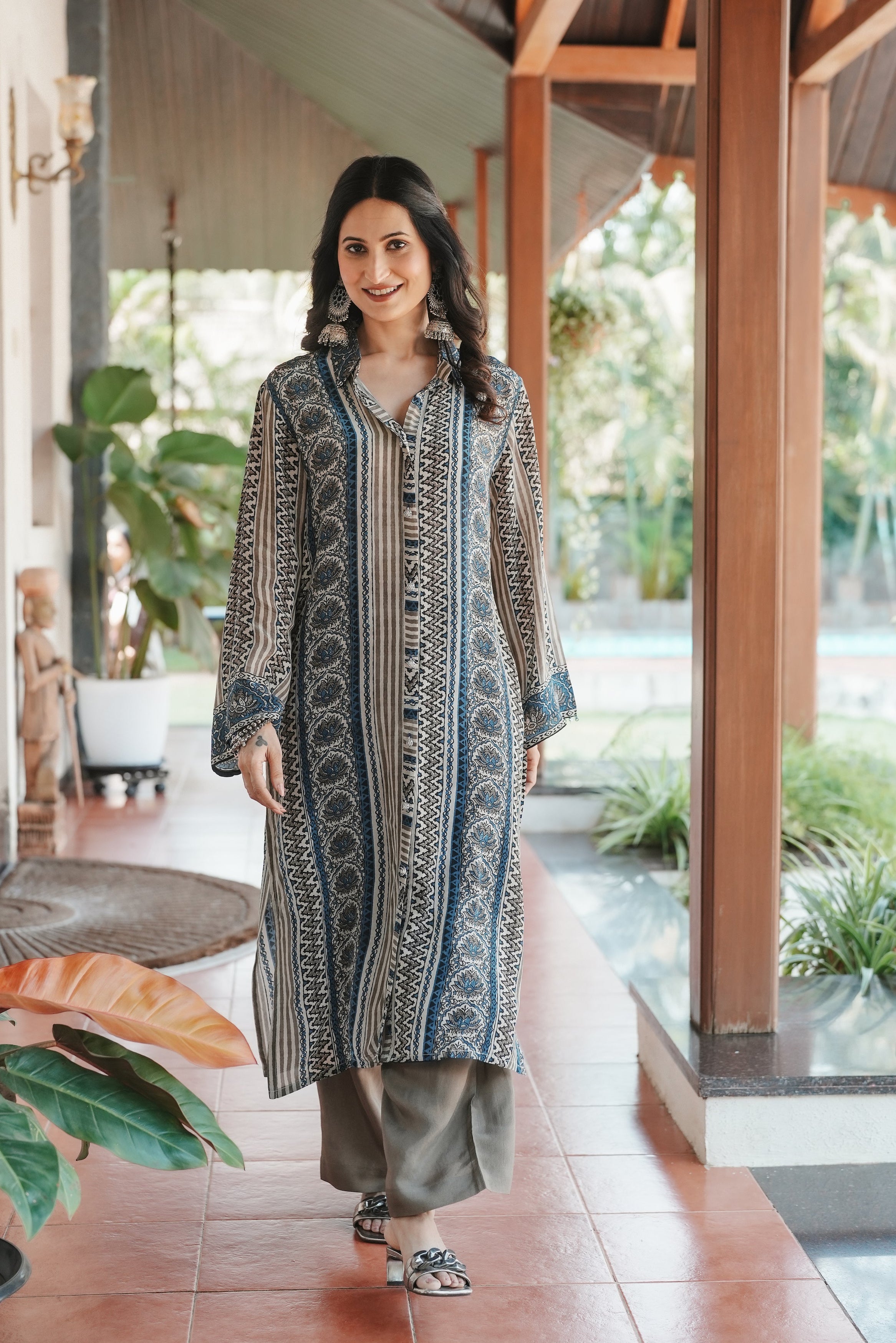 Ajrakh Indigo Geometric Print Kurta Set