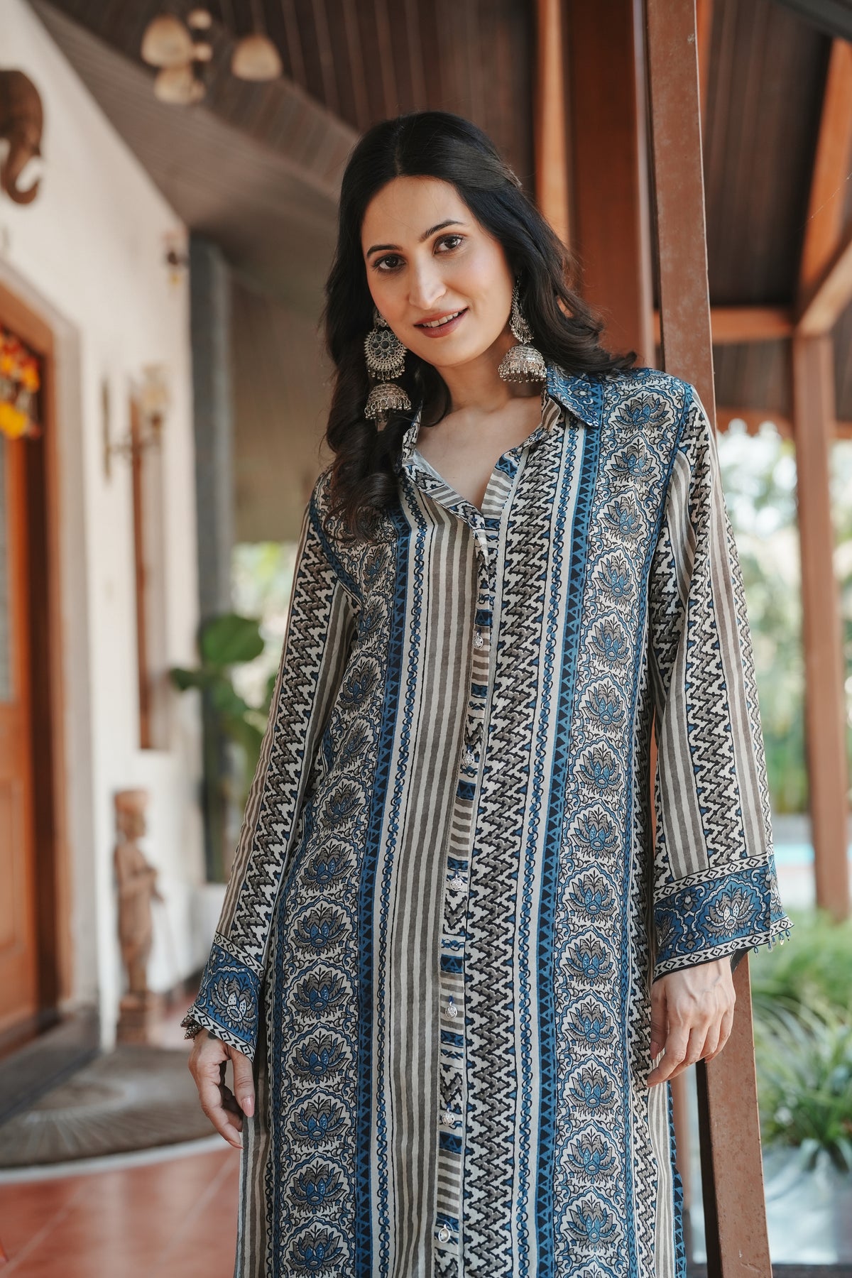 Ajrakh Indigo Geometric Print Kurta Set