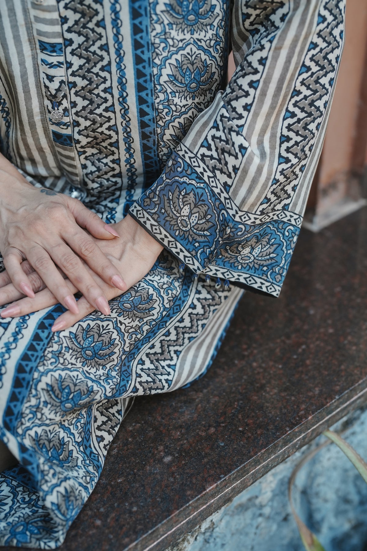 Ajrakh Indigo Geometric Print Kurta Set