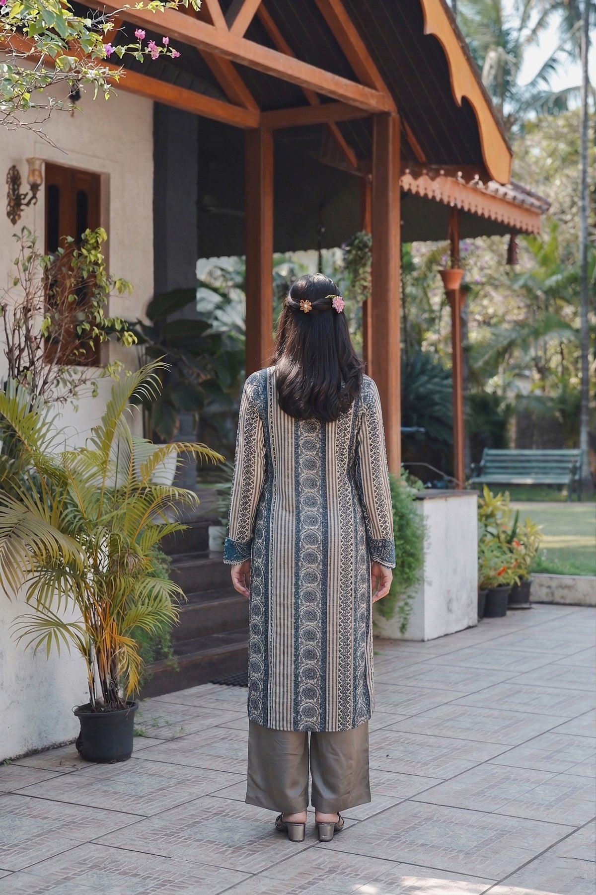 Ajrakh Indigo Geometric Print Kurta Set