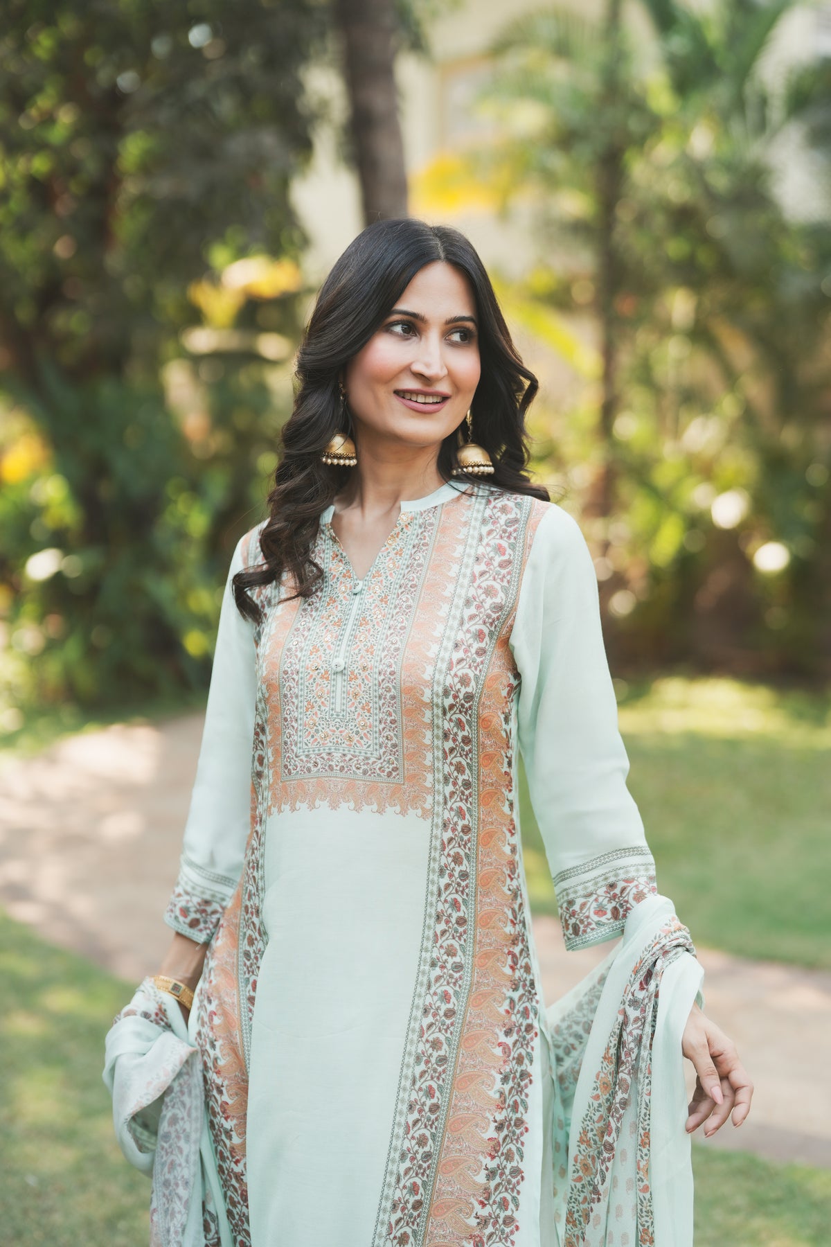 Noor Mahal Mint Green Muslin Suit Set