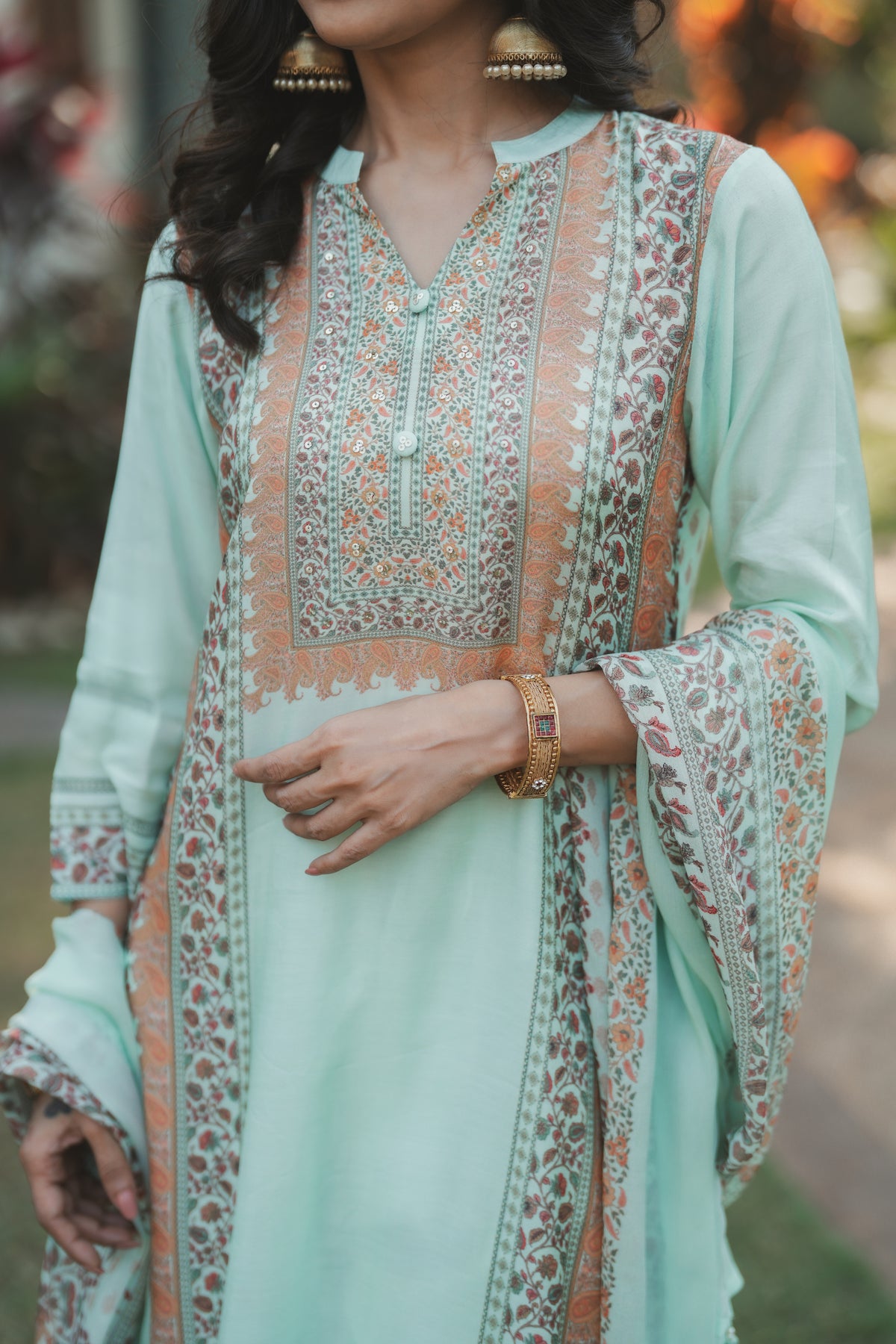 Noor Mahal Mint Green Muslin Suit Set