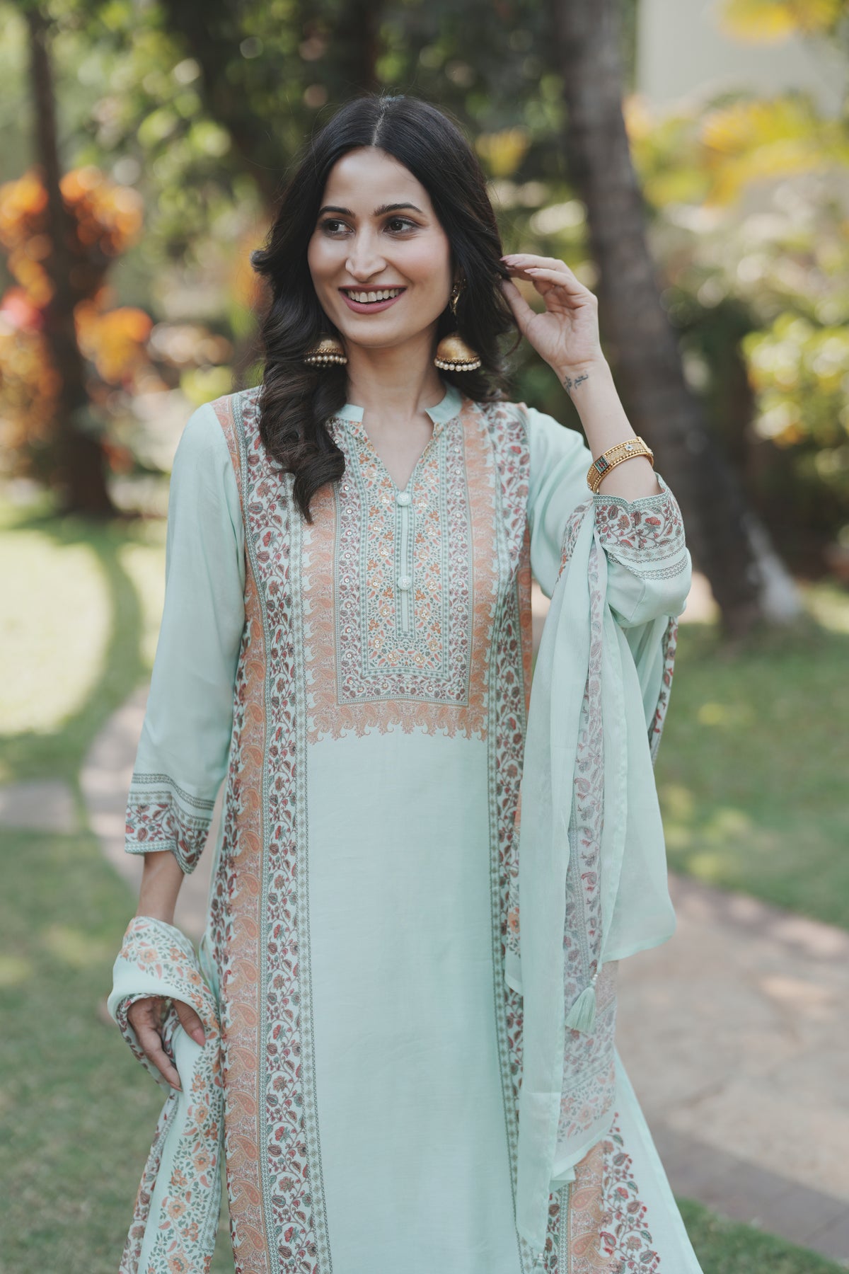 Noor Mahal Mint Green Muslin Suit Set