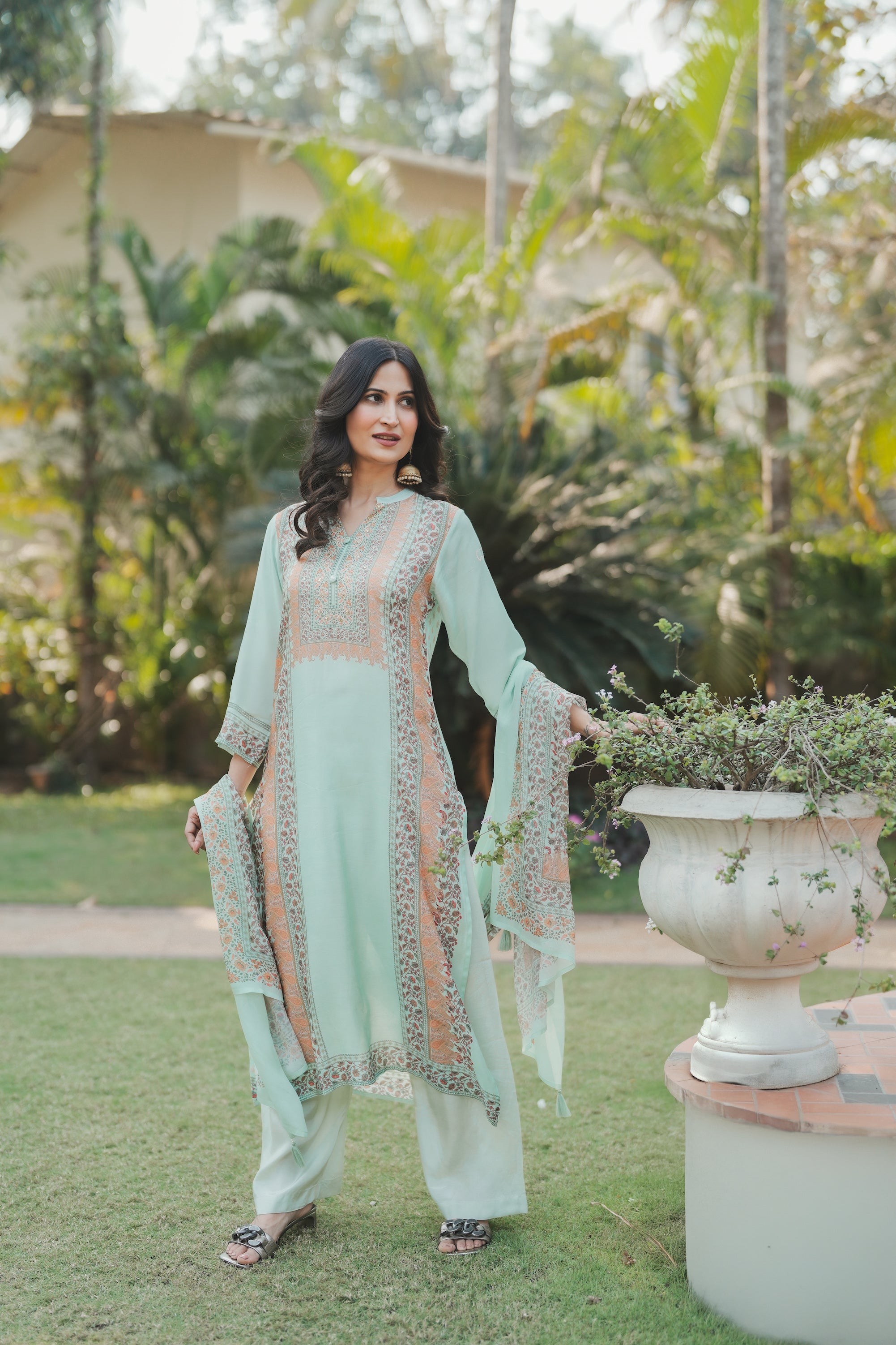 Noor Mahal Mint Green Muslin Suit Set