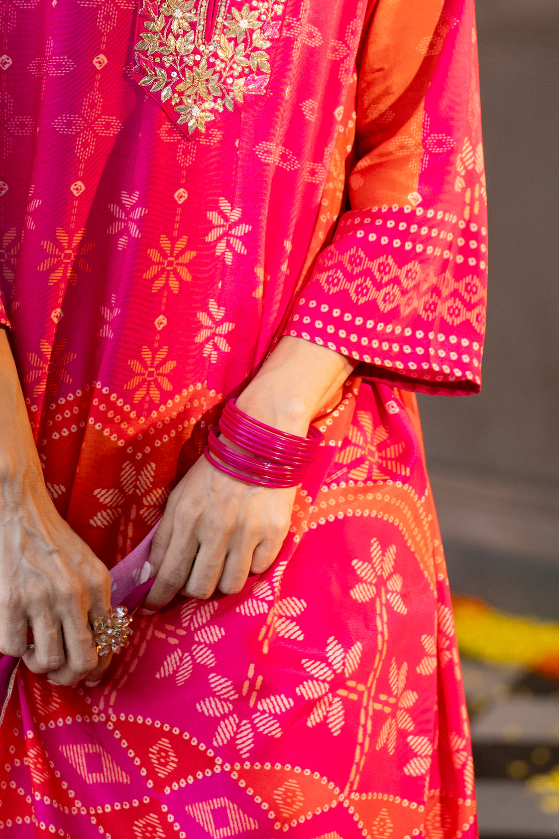 Pink Muslin Anarkali Suit Set with Gota Work on Neck