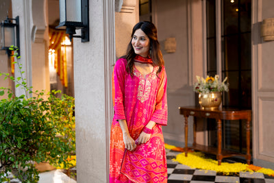 Pink Muslin Anarkali Suit Set with Gota Work on Neck