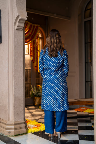 Blue Lehariya Gota Work Collared Kurta Set