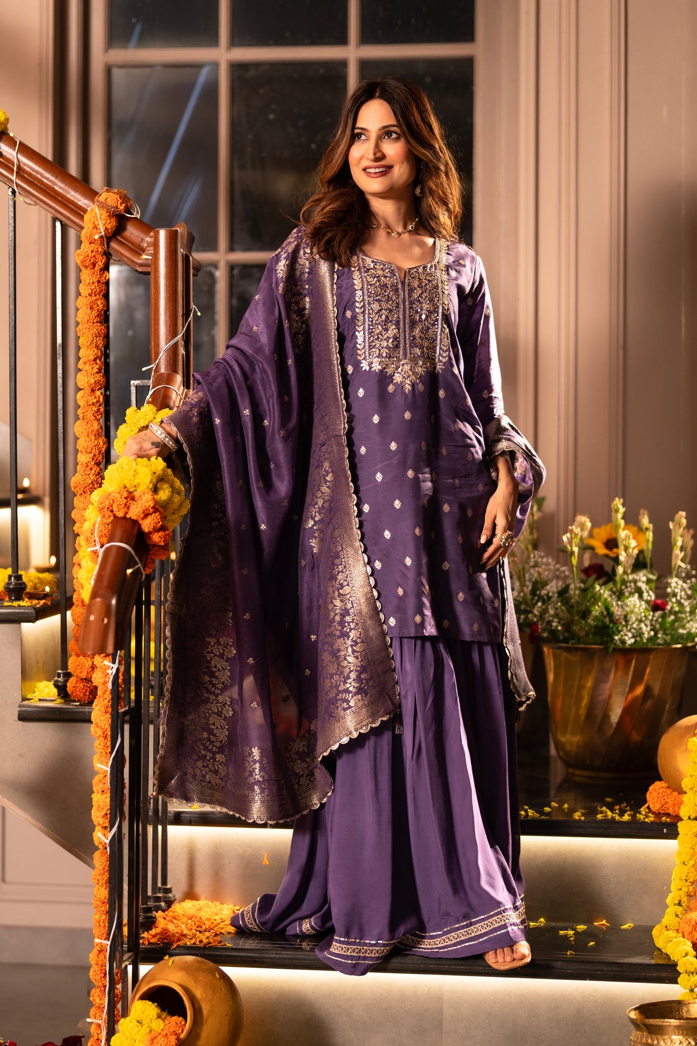 Purple Banarasi with Gota Work Sharara Set