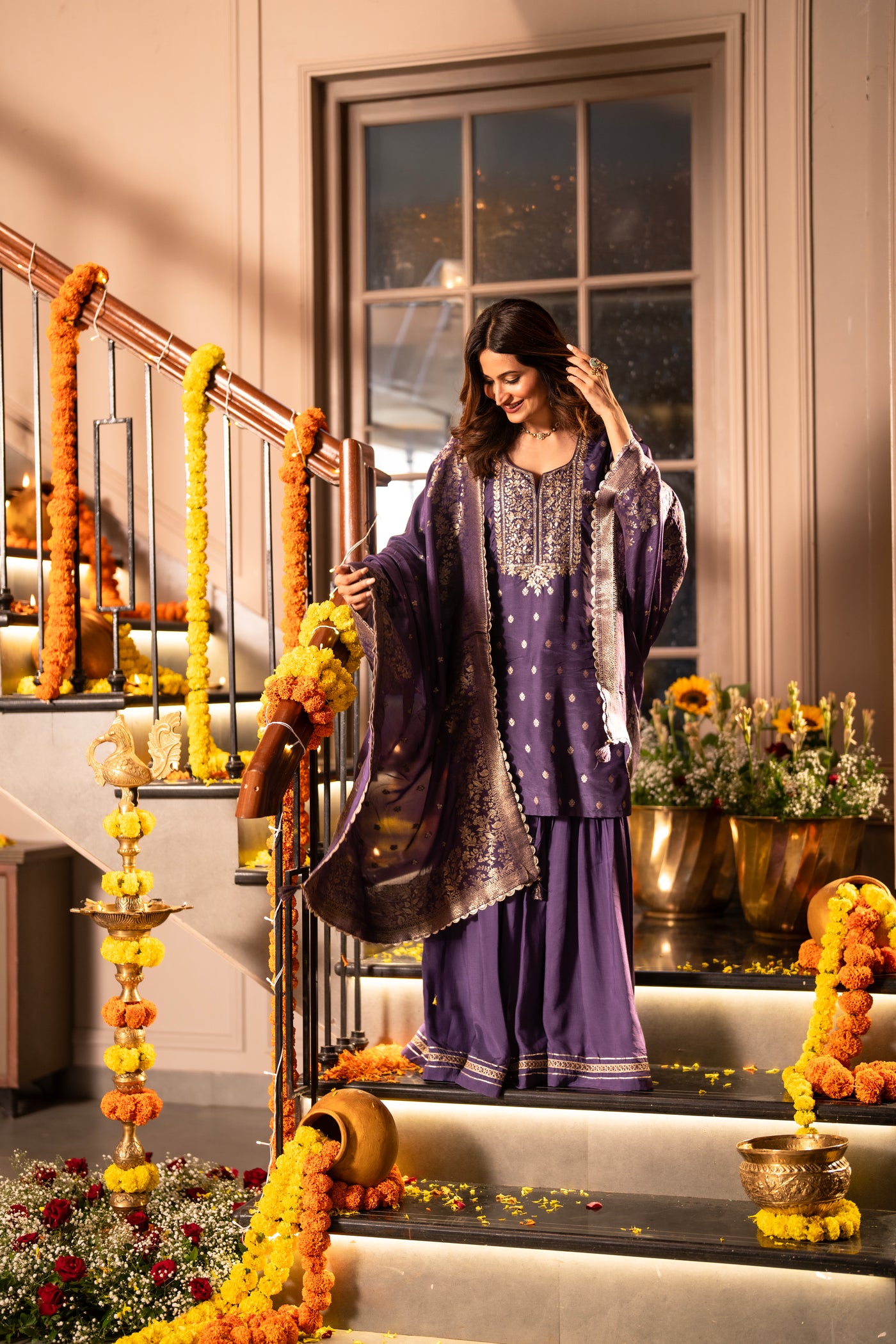 Purple Banarasi with Gota Work Sharara Set