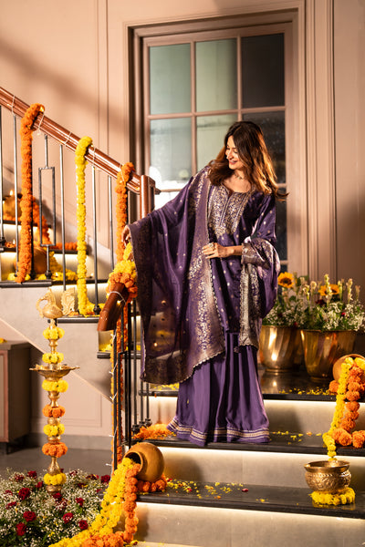 Purple Banarasi with Gota Work Sharara Set