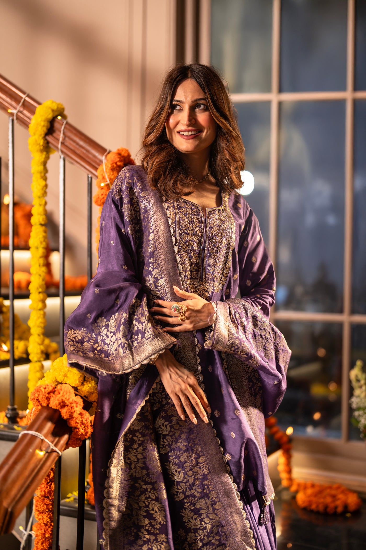 Purple Banarasi with Gota Work Sharara Set