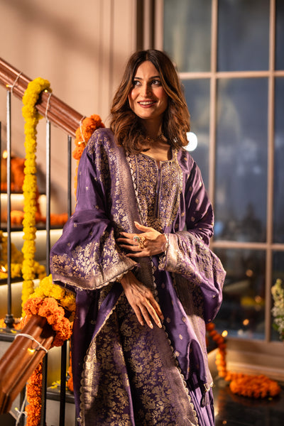 Purple Banarasi with Gota Work Sharara Set