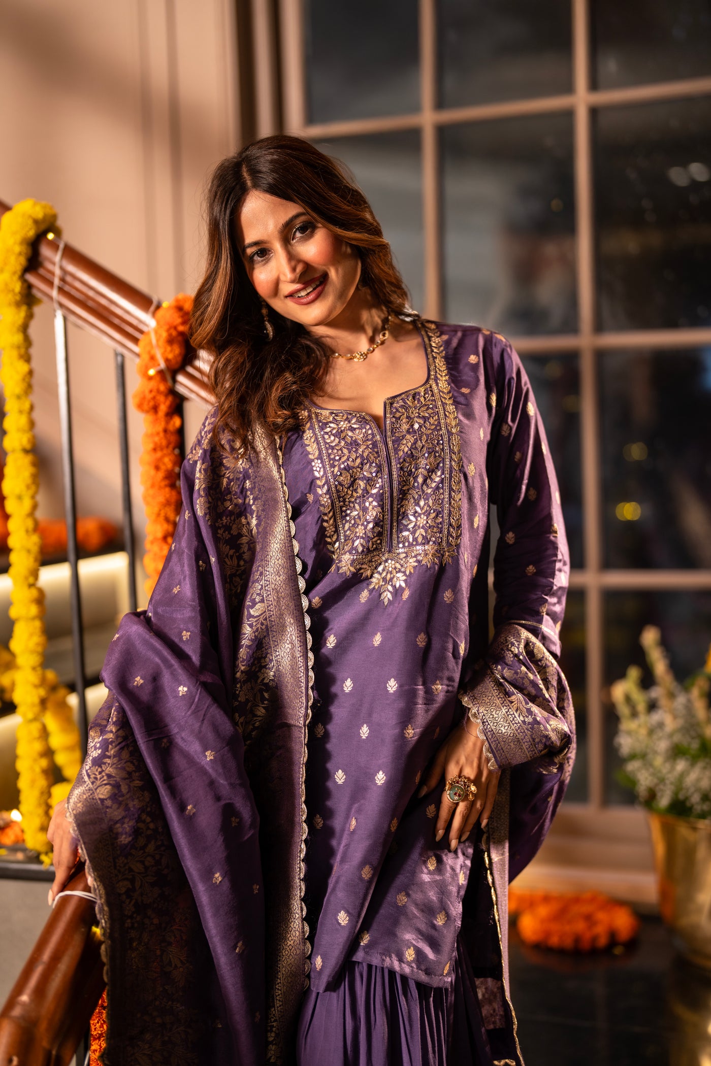 Purple Banarasi with Gota Work Sharara Set