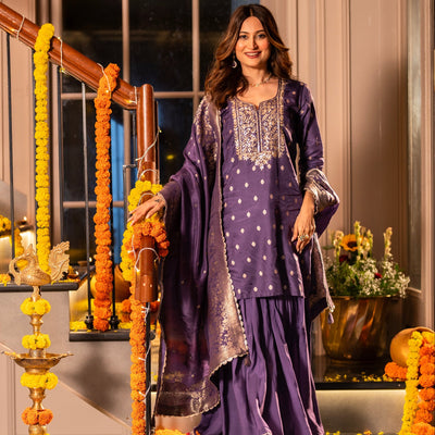 Purple Banarasi with Gota Work Sharara Set
