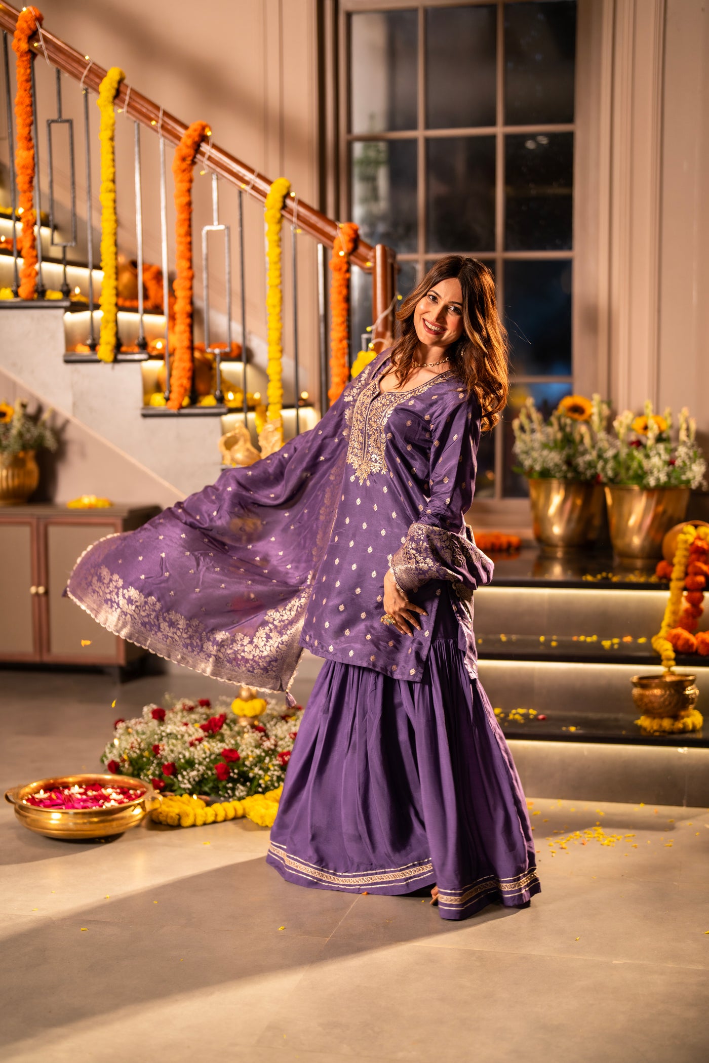 Purple Banarasi with Gota Work Sharara Set