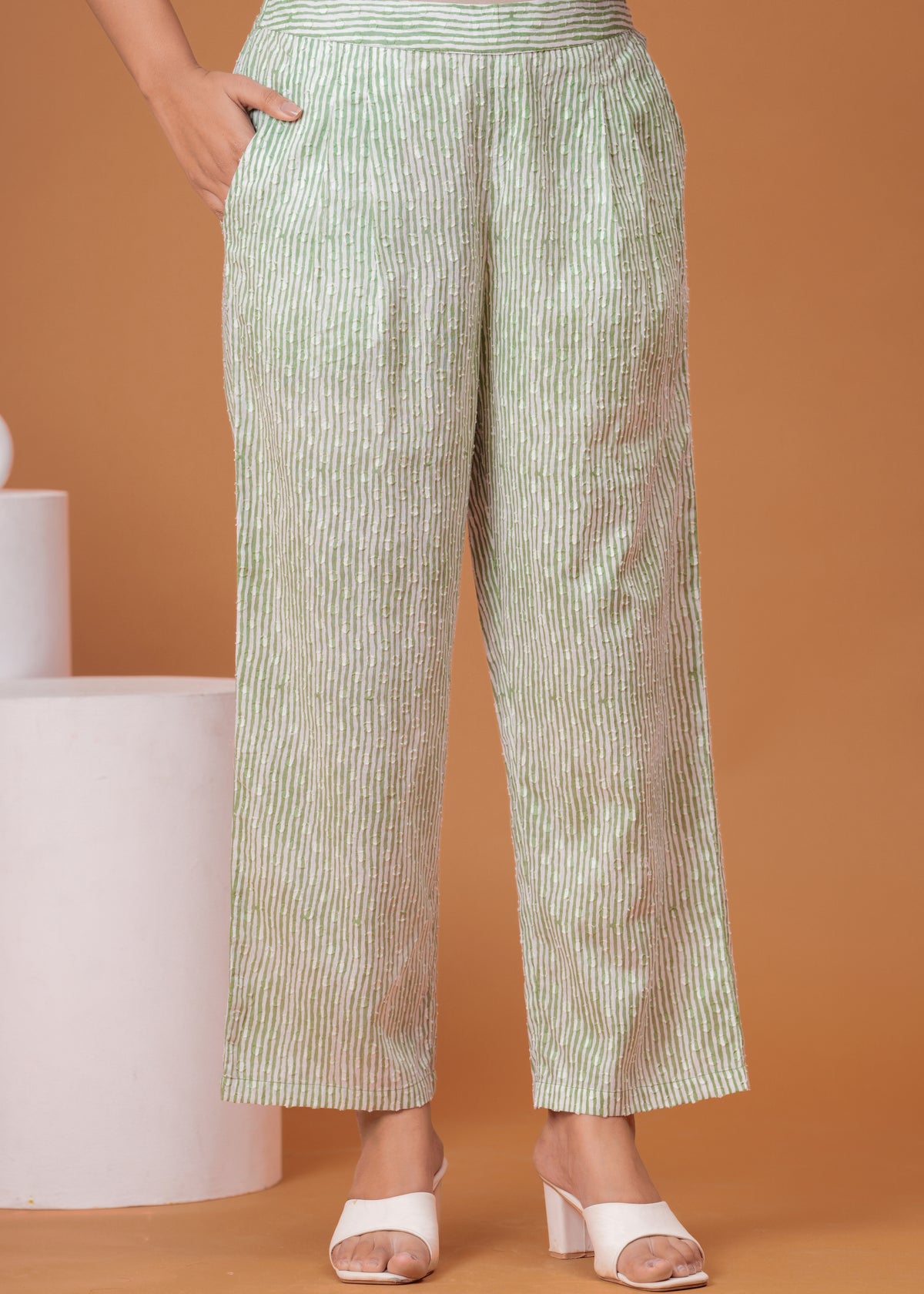 Spring Green Cotton Kurta Set with Back Lace