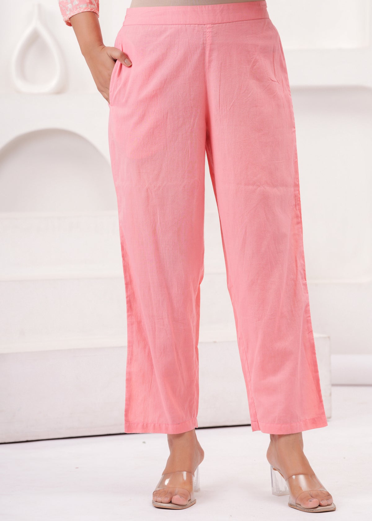 Peach Pure Mul Cotton Wrap Around Style Kurti with Cotton Pant