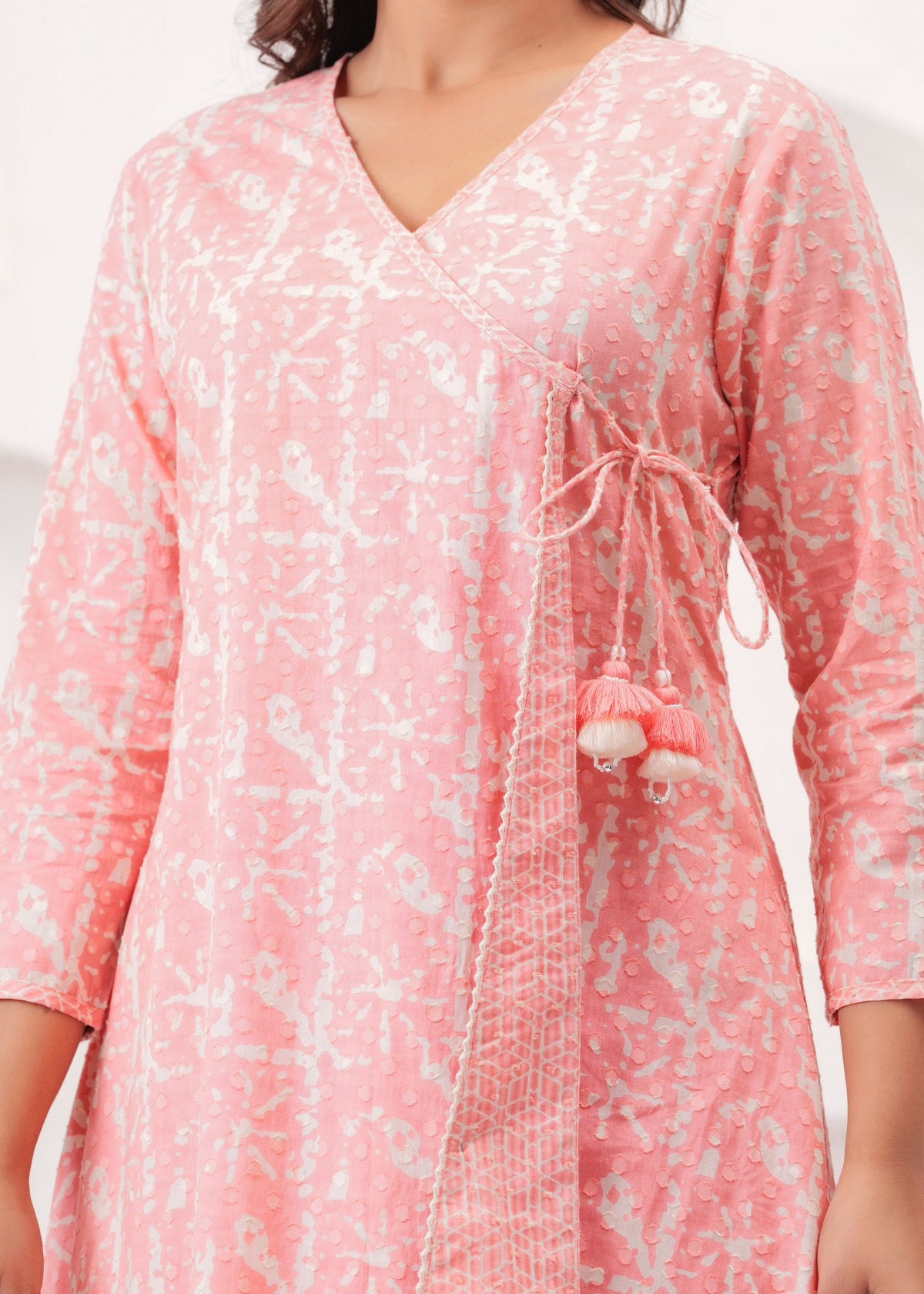 Peach Pure Mul Cotton Wrap Around Style Kurti with Cotton Pant