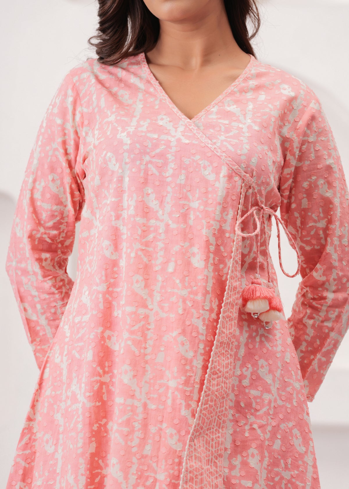 Peach Pure Mul Cotton Wrap Around Style Kurti with Cotton Pant